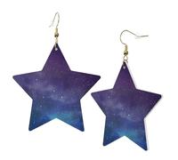 Orecchini da donna in pelle bianca, alla moda, a forma di stella, con stampa interstellare e universo, con ciondoli a cerchio leggeri e alla moda, Misura unica, Pelle