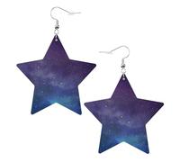 Orecchini da donna in pelle bianca, alla moda, a forma di stella, con stampa interstellare e universo, con ciondoli a cerchio leggeri e alla moda, Misura unica, Pelle