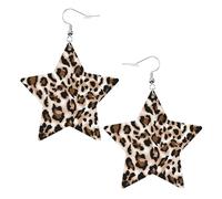 Orecchini da donna in pelle bianca alla moda a forma di stella, con stampa leopardata, accessorio leggero e alla moda, Misura unica, Pelle