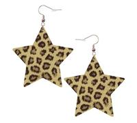 Orecchini da donna in pelle bianca alla moda a forma di stella, con stampa leopardata gialla, leggeri e alla moda, Misura unica, Pelle