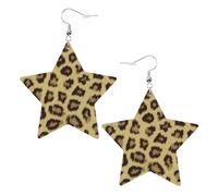 Orecchini da donna in pelle bianca alla moda a forma di stella, con stampa leopardata gialla, leggeri e alla moda, Misura unica, Pelle
