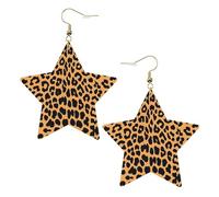 Orecchini da donna in pelle bianca alla moda a forma di stella, con stampa leopardata, leggeri e alla moda, Misura unica, Pelle
