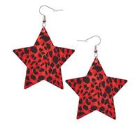 Orecchini da donna in pelle bianca alla moda a forma di stella, con stampa leopardata rossa, leggeri e alla moda, Misura unica, Pelle