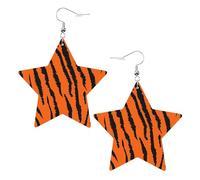 Orecchini da donna in pelle bianca alla moda a forma di stella, con stampa leopardata tigre arancione, accessorio leggero e alla moda, Misura unica, Pelle