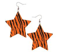 Orecchini da donna in pelle bianca alla moda a forma di stella, con stampa leopardata tigre arancione, accessorio leggero e alla moda, Misura unica, Pelle