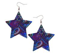 Orecchini da donna in pelle bianca alla moda a forma di stella, con stampa polpo blu, accessorio alla moda leggero, Misura unica, Pelle