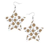 Orecchini da donna in pelle bianca alla moda a forma di stella - Cookies Food Chocolate Chip Biscotti stampa gioielli pendenti, leggeri accessori alla moda, Misura unica, Pelle