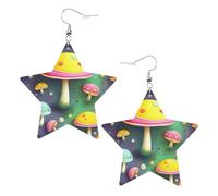 Orecchini da donna in pelle bianca alla moda a forma di stella - gioielli pendenti con stampa a fungo sogno, leggeri e alla moda, One Size, Pelle, Nessuna pietra preziosa