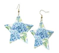 Orecchini da donna in pelle bianca alla moda a forma di stella - Gioielli pendenti con stampa ad acquerello ortensia, accessorio alla moda leggero, Misura unica, Pelle