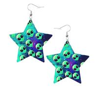 Orecchini da donna in pelle bianca alla moda a forma di stella - Gioielli pendenti con stampa aliena verde, accessorio alla moda leggero, Misura unica, Pelle