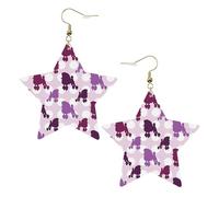 Orecchini da donna in pelle bianca alla moda a forma di stella - gioielli pendenti con stampa barboncino viola a pois, accessorio alla moda leggero, Misura unica, Pelle
