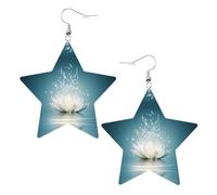 Orecchini da donna in pelle bianca alla moda a forma di stella - gioielli pendenti con stampa di fiori di loto asiatici, leggeri e alla moda, Misura unica, Pelle