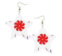 Orecchini da donna in pelle bianca alla moda a forma di stella - Gioielli pendenti con stampa floreale rotante a otto vie, bomboniere, semplici ciondoli a cerchio, One Size, Pelle, Nessuna pietra