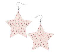 Orecchini da donna in pelle bianca alla moda a forma di stella - graziosi gioielli pendenti con stampa di ciliegie rosse, leggeri e alla moda, Misura unica, Pelle