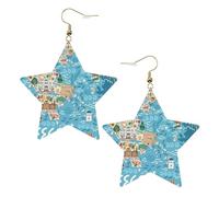 Orecchini da donna in pelle bianca alla moda a forma di stella, leggeri con stampa della mappa della Grecia, gioielli pendenti, bomboniere e decorazioni, Misura unica, Pelle