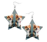 Orecchini da donna in pelle bianca alla moda a forma di stella, leggeri, con stampa di cani Corgi, bomboniere e decorazioni, Misura unica, Pelle