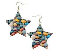 Orecchini da donna in pelle bianca alla moda a forma di stella, leggeri, con stampa di ciottoli colorati da spiaggia, gioielli pendenti, bomboniere e decorazioni, Misura unica, Pelle