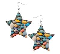 Orecchini da donna in pelle bianca alla moda a forma di stella, leggeri, con stampa di ciottoli colorati da spiaggia, gioielli pendenti, bomboniere e decorazioni, Misura unica, Pelle