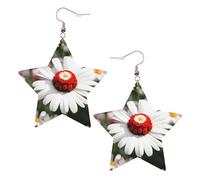 Orecchini da donna in pelle bianca alla moda a forma di stella, leggeri, con stampa di margherite bianche, bomboniere e decorazioni, Misura unica, Pelle