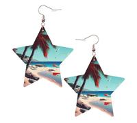 Orecchini da donna in pelle bianca alla moda a forma di stella, leggeri, con stampa di paesaggi sulla spiaggia, bomboniere e decorazioni, Misura unica, Pelle