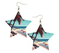 Orecchini da donna in pelle bianca alla moda a forma di stella, leggeri, con stampa di paesaggi sulla spiaggia, bomboniere e decorazioni, Misura unica, Pelle