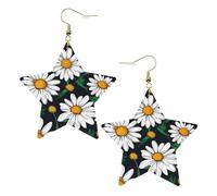 Orecchini da donna in pelle bianca alla moda a forma di stella, leggeri, con stampa floreale, margherite, gioielli pendenti, bomboniere e decorazioni, Misura unica, Pelle