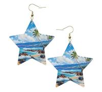 Orecchini da donna in pelle bianca alla moda a forma di stella, leggeri, con stampa hawaii sulla spiaggia, gioielli pendenti, bomboniere e decorazioni, Misura unica, Pelle