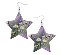 Orecchini da donna in pelle bianca alla moda a forma di stella, leggeri con stampa lavanda e margherite, gioielli pendenti, bomboniere e decorazioni, Misura unica, Pelle