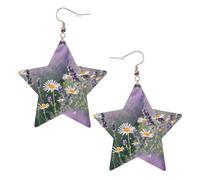 Orecchini da donna in pelle bianca alla moda a forma di stella, leggeri con stampa lavanda e margherite, gioielli pendenti, bomboniere e decorazioni, Misura unica, Pelle