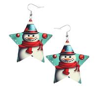Orecchini da donna in pelle bianca alla moda a forma di stella, leggeri, con stampa Merry Christmas Day, bomboniere e decorazioni, Misura unica, Pelle