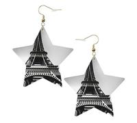 Orecchini da donna in pelle bianca alla moda a forma di stella, leggeri, con stampa Torre Eiffel di Parigi, gioielli pendenti, bomboniere e decorazioni, Misura unica, Pelle
