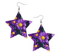 Orecchini da donna in pelle bianca alla moda a forma di stella, leggeri e viola, con stampa di margherite e gioielli, bomboniere e decorazioni, Misura unica, Pelle
