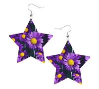 Orecchini da donna in pelle bianca alla moda a forma di stella, leggeri e viola, con stampa di margherite e gioielli, bomboniere e decorazioni, Misura unica, Pelle