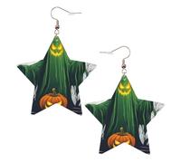 Orecchini da donna in pelle bianca alla moda a forma di stella, leggeri fantasmi horror horror Halloween con stampa zucca, bomboniere e decorazioni, Misura unica, Pelle