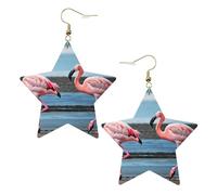 Orecchini da donna in pelle bianca alla moda a forma di stella, leggeri fenicotteri sulla spiaggia, con stampa pendente, bomboniere e decorazioni, Misura unica, Pelle