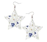 Orecchini da donna in pelle bianca alla moda a forma di stella, leggeri, fiori e fiordalisi, margherite stampate, bomboniere e decorazioni, Misura unica, Pelle