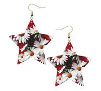 Orecchini da donna in pelle bianca alla moda a forma di stella, leggeri fiori rossi e margherite bianche, gioielli pendenti per bomboniere e decorazioni, Misura unica, Pelle