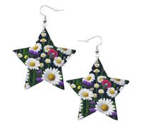 Orecchini da donna in pelle bianca alla moda a forma di stella, leggeri, fiori selvatici e fiordalisi, margherite stampate, bomboniere e decorazioni, Misura unica, Pelle