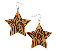 Orecchini da donna in pelle bianca alla moda a forma di stella - leopardo tigre arancione (1) gioielli pendenti leggeri alla moda, Misura unica, Pelle