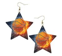 Orecchini da donna in pelle bianca alla moda a forma di stella - Pallacanestro sul fuoco e spruzzi d'acqua (gioielli pendenti con stampa, pendenti leggeri e alla moda, Misura unica, Pelle