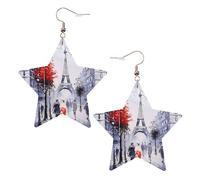 Orecchini da donna in pelle bianca alla moda a forma di stella - Parigi City Tree Torre Eiffel stampa artistica gioielli pendenti, accessorio alla moda leggero, Misura unica, Pelle
