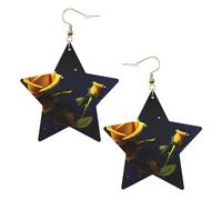 Orecchini da donna in pelle bianca alla moda a forma di stella - Rose gialle con stampa notturna stellata, bomboniere, semplici ciondoli a cerchio, One Size, Pelle, Nessuna pietra preziosa