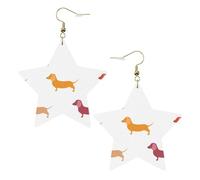 Orecchini da donna in pelle bianca alla moda a forma di stella - Simpatici bassotti stampati gioielli pendenti, accessorio alla moda leggero, Misura unica, Pelle