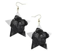 Orecchini da donna in pelle bianca alla moda a forma di stella - Simpatici gioielli pendenti con stampa di carlino nero, accessori leggeri alla moda, Misura unica, Pelle