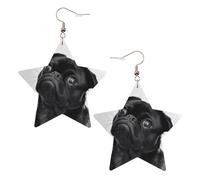 Orecchini da donna in pelle bianca alla moda a forma di stella - Simpatici gioielli pendenti con stampa di carlino nero, accessori leggeri alla moda, Misura unica, Pelle