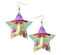 Orecchini da donna in pelle bianca alla moda a forma di stella - viola sogno fungo stampa gioielli pendenti, bomboniere, semplici ciondoli a cerchio, One Size, Pelle, Nessuna pietra preziosa