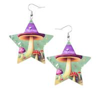 Orecchini da donna in pelle bianca alla moda a forma di stella - viola sogno fungo stampa gioielli pendenti, bomboniere, semplici ciondoli a cerchio, One Size, Pelle, Nessuna pietra preziosa