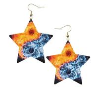 Orecchini da donna in pelle bianca alla moda a forma di stella - yin yang fuoco acqua stampa gioielli pendenti, accessorio moda leggero, Misura unica, Pelle