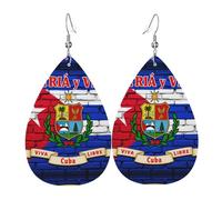 Orecchini da donna in pelle con bandiera di Cuba con Patria a goccia, ciondolo con gancio, alla moda, vintage, per feste e uso quotidiano, Misura unica, Pelle