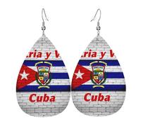 Orecchini da donna in pelle con bandiera di Cuba con Patria a goccia, ciondolo con gancio, alla moda, vintage, per feste e uso quotidiano, Misura unica, Pelle